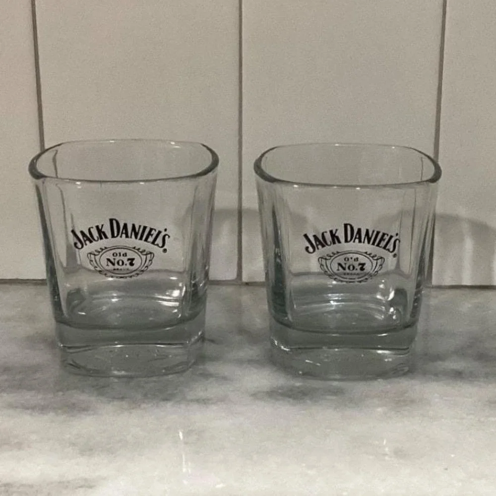 Jack Daniels Old No. 7 Lowball Glasses, Set of 2, Weighted Bottom Emboss Barware